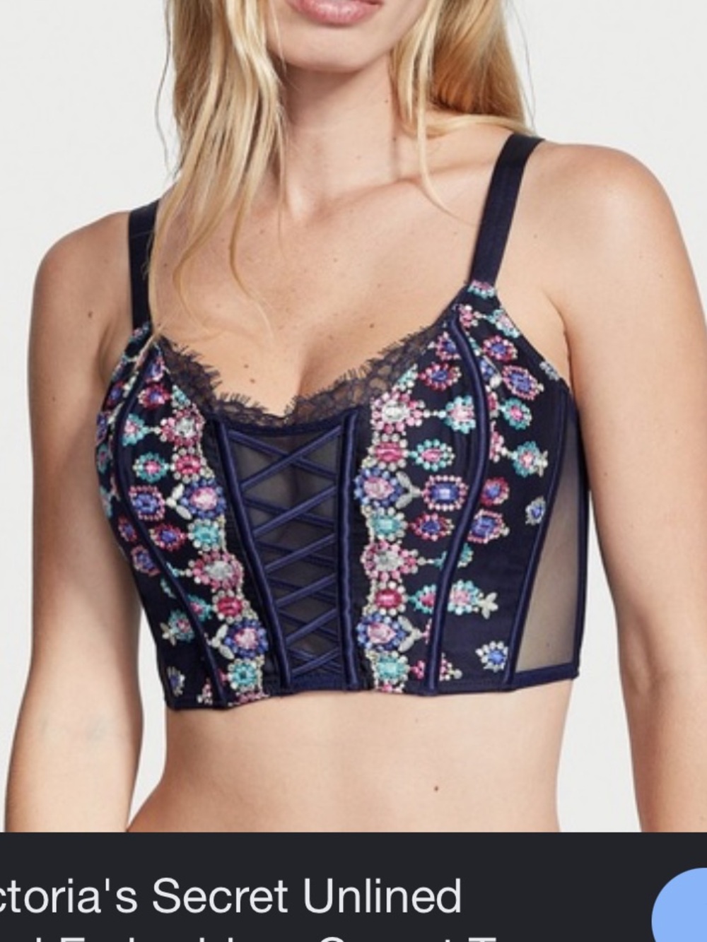 Victoria's Secret Dream Angels Bejeweled Embroidered Corset Boned Bra Top XS NWT